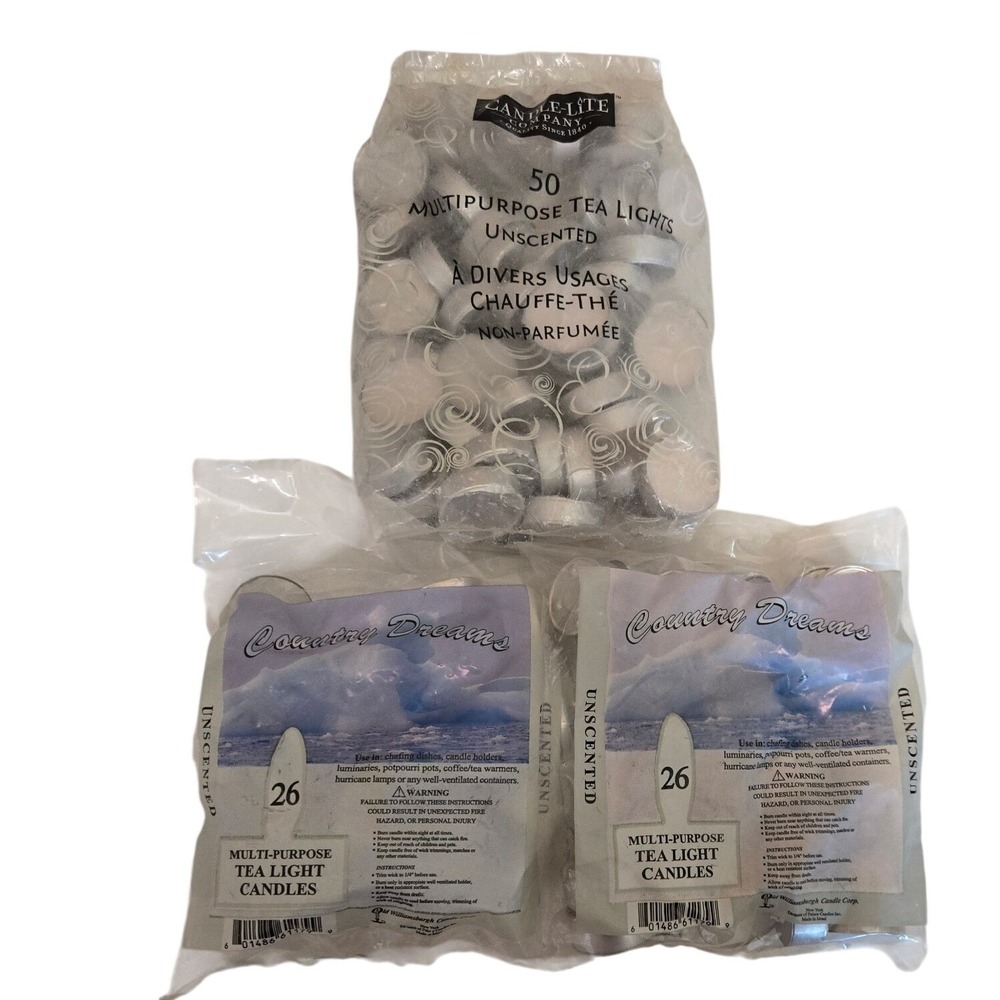 Lot of 3 Unscented Tea Light Candle Packs Candle-Lite Country Dreams 102 Ct